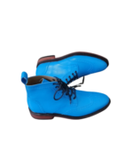 Handcrafted Blue Leather Wing Tip Brogue Boots | Elegant Men's Dress Shoes - Image 6