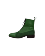 Handcrafted Green Calf Leather & Suede Cap Toe Boots | Elegant Men's Ankle High Lace-Up Shoes - Image 6