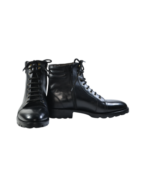 Handcrafted Black Leather Military-Style Boots | Elegant Men's Ankle High Lace-Up Shoes with Side Zipper - Image 6