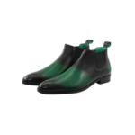 Handcrafted  Green Hand-Painted Leather Chelsea Boots | Stylish Men's Half Ankle Slip-On Shoes