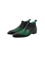 Handcrafted  Green Hand-Painted Leather Chelsea Boots | Stylish Men's Half Ankle Slip-On Shoes