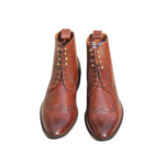 Handcrafted Brown Leather Wing Tip Brogue Boots | Elegant Men's Lace-Up Dress Shoes