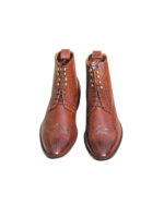 Handcrafted Brown Leather Wing Tip Brogue Boots | Elegant Men's Lace-Up Dress Shoes