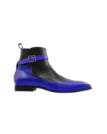 Handcrafted Blue & Black Hand-Painted Leather Jodhpur Boots | Elegant Men's Rounded Strap Dress Shoes - Image 2