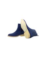 Handcrafted Navy Blue Suede Chelsea Boots | Stylish Men's Crepe Sole Slip-On Shoes - Image 2