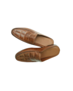 Handcrafted Tan Brown Leather Apron Toe Mules | Stylish Men's Slip-On Backless Loafers - Image 4