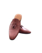 Handcrafted Burgundy Leather Tassel Mules | Stylish Men's Slip-On Backless Dress Shoes - Image 5