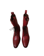 Handcrafted Burgundy Leather Cap Toe Boots | Elegant Men's High Ankle Lace-Up with Buckle Strap - Image 5