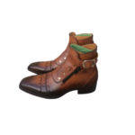 Handcrafted Brown Leather High Ankle Boots | Elegant Men's Side-Zip Cap Toe with Buckle Strap