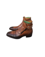 Handcrafted Brown Leather High Ankle Boots | Elegant Men's Side-Zip Cap Toe with Buckle Strap