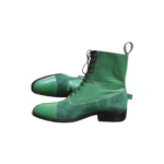 Handcrafted Green Calf Leather & Suede Cap Toe Boots | Elegant Men's Ankle High Lace-Up Shoes
