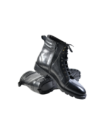 Handcrafted Black Leather Military-Style Boots | Elegant Men's Ankle High Lace-Up Shoes with Side Zipper - Image 5