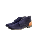 Handcrafted Navy Blue & Tan Leather and Suede Chukka Boots | Stylish Men's Ankle High Lace-Up Shoes - Image 3