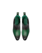 Handcrafted  Green Hand-Painted Leather Chelsea Boots | Stylish Men's Half Ankle Slip-On Shoes - Image 3