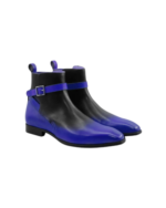 Handcrafted Blue & Black Hand-Painted Leather Jodhpur Boots | Elegant Men's Rounded Strap Dress Shoes - Image 3