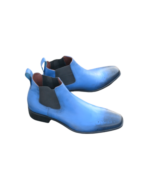 Handcrafted Blue Leather High Ankle Chelsea Boots | Elegant Men's Slip-On Dress Shoes - Image 2