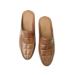 Handcrafted Tan Brown Leather Apron Toe Mules | Stylish Men's Slip-On Backless Loafers
