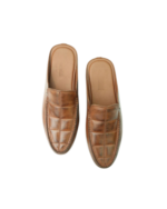 Handcrafted Tan Brown Leather Apron Toe Mules | Stylish Men's Slip-On Backless Loafers