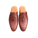Handcrafted Burgundy Leather Tassel Mules | Stylish Men's Slip-On Backless Dress Shoes