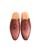 Handcrafted Burgundy Leather Tassel Mules | Stylish Men's Slip-On Backless Dress Shoes
