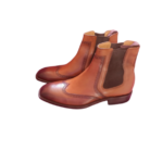 Handcrafted Tan Brown Leather Wing Tip Chelsea Boots | Elegant Men's High Ankle Dress Shoes