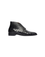 Handcrafted Black Crocodile Textured Leather Chukka Boots | Elegant Men's Lace-Up Dress Shoes - Image 6