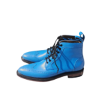 Handcrafted Blue Leather Wing Tip Brogue Boots | Elegant Men's Dress Shoes