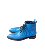 Handcrafted Blue Leather Wing Tip Brogue Boots | Elegant Men's Dress Shoes