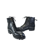 Handcrafted Black Leather Military-Style Boots | Elegant Men's Ankle High Lace-Up Shoes with Side Zipper - Image 4