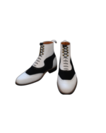 Handcrafted Black & White Leather and Suede Boots | Stylish Men's Ankle High Lace-Up Shoes - Image 3