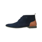 Handcrafted Navy Blue & Tan Leather and Suede Chukka Boots | Stylish Men's Ankle High Lace-Up Shoes