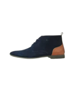 Handcrafted Navy Blue & Tan Leather and Suede Chukka Boots | Stylish Men's Ankle High Lace-Up Shoes