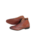 Handcrafted Brown Leather Wing Tip Brogue Boots | Elegant Men's Lace-Up Dress Shoes - Image 4