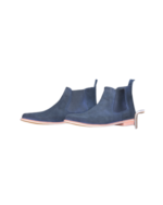 Handcrafted Navy Blue Suede Chelsea Boots | Stylish Men's Crepe Sole Slip-On Shoes - Image 4