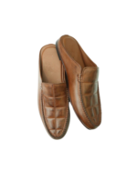 Handcrafted Tan Brown Leather Apron Toe Mules | Stylish Men's Slip-On Backless Loafers - Image 2