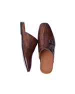 Handcrafted Brown Leather Double Monk Strap Mules | Stylish Men's Slip-On Backless Dress Shoes - Image 4