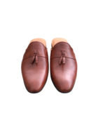 Handcrafted Burgundy Leather Tassel Mules | Stylish Men's Slip-On Backless Dress Shoes - Image 3