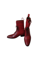 Handcrafted Burgundy Leather Cap Toe Boots | Elegant Men's High Ankle Lace-Up with Buckle Strap - Image 7