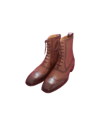 Handcrafted Chocolate Brown Leather Wing Tip Boots | Elegant Men's High Ankle Lace-Up Shoes - Image 6