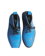 Handcrafted Blue Leather Wing Tip Brogue Boots | Elegant Men's Dress Shoes - Image 7