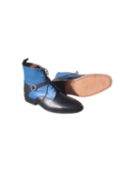 Handcrafted Black & Blue Leather Ankle Boots | Stylish Men's Lace-Up Shoes with Classic Buckle Strap - Image 2