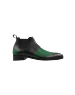 Handcrafted  Green Hand-Painted Leather Chelsea Boots | Stylish Men's Half Ankle Slip-On Shoes - Image 4