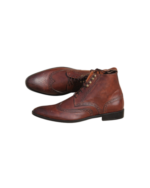 Handcrafted Brown Leather Wing Tip Brogue Boots | Elegant Men's Lace-Up Dress Shoes - Image 5