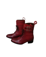 Handcrafted Burgundy Leather Cap Toe Boots | Elegant Men's High Ankle Lace-Up with Buckle Strap - Image 9