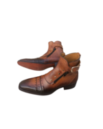 Handcrafted Brown Leather High Ankle Boots | Elegant Men's Side-Zip Cap Toe with Buckle Strap - Image 5
