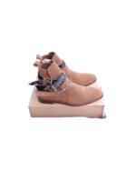 Handcrafted Camel Brown Suede Jodhpur Boots | Elegant Men's High Ankle Shoes with Embroidered Strap and Steel Chain - Image 3