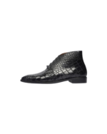 Handcrafted Black Crocodile Textured Leather Chukka Boots | Elegant Men's Lace-Up Dress Shoes - Image 4