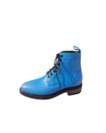 Handcrafted Blue Leather Wing Tip Brogue Boots | Elegant Men's Dress Shoes - Image 2