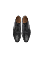 Handcrafted Black Crocodile Textured Leather Chukka Boots | Elegant Men's Lace-Up Dress Shoes - Image 3