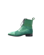 Handcrafted Green Calf Leather & Suede Cap Toe Boots | Elegant Men's Ankle High Lace-Up Shoes - Image 3